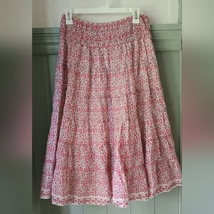 Tiered White and Red Printed Women's Maxi Skirt